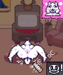 after_vaginal anthro anus bodily_fluids bovid breasts caprine deltarune dildo drunk expression_avatar female fluids_on_ground fur genitals goat hantanyaw44 head_tilt hi_res mammal orgasm sans sans_(undertale) sex_toy shaking_orgasm solo spread_legs spreading substance_intoxication sweat tail tongue tongue_out toriel toriel_(deltarune) undertale_(series) vaginal vulva