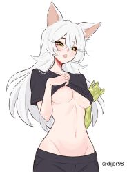 1girls 2d 2d_(artwork) 2d_artwork animal_ear_fluff animal_ears areola_slip areolae areolae_slip arm_behind_back bare_belly bare_hands bare_hips bare_midriff bare_navel bare_skin belly belly_button big_breasts breasts busty busty_female busty_girl busty_teen clothes clothes_aside clothes_lift clothes_up collarbone curvaceous curvaceous_body curvaceous_female curvaceous_figure curvaceous_hips curvy curvy_body curvy_female curvy_figure curvy_hips digital digital_art digital_drawing digital_drawing_(artwork) digital_media digital_media_(artwork) dijor98 drawing elbows exposed_belly exposed_hips exposed_midriff exposed_navel exposed_skin female female_focus female_only female_torso fingers green-eyed_female green_eyes hair_between_eyes hand_behind_back head_tilt high_resolution highres hourglass_figure inframammary_fold inguinal_crease inguinal_ligament jeans large_boobs large_breasts lean_figure linea_alba long_hair looking_at_viewer midriff narrow_waist navel oc original original_art original_artwork original_character shirt shirt_aside shirt_lift shirt_lifted_by_self shirt_up shoulders simple_background slender_body slender_waist slim_female slim_waist solo standing stomach tilted_head topwear topwear_aside topwear_lift topwear_up underboob upper_body white-haired_female white_background white_hair wide_hips