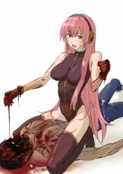 1girls blood blood_on_face blood_on_hand boobs breasts cum cum_in_clothes dead death ejaculation eyebrows_visible_through_hair female female_on_top femdom gore guro hair_between_eyes hands-free horror horror_(theme) legwear leotard long_hair long_hair_female male_death male_on_bottom megurine_luka open_mouth orgasm pink_hair pink_hair_female semen seset simple_background teeth thick_thighs thighhighs thighs tits topless_male vocaloid woman woman_on_top