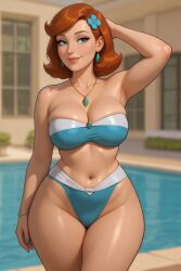 80s_hair ai_generated armpit_crease armpits blue_eyes blurry_background bob_cut bracelet bursting_breasts cartoon_milf cleavage earrings female flower_in_hair grok house_background large_breasts lipstick milf mommy necklace nickelodeon nicktoons one_arm_behind_head pelvic_line poolside rgomez007 self_upload short_hair smiling_at_viewer solo_female stable_diffusion swimming_pool the_fairly_oddparents thick_lips thick_thighs timmy's_mom voluptuous_female warm_lighting wide_hips