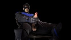 1boy 3d abs animated bara batman_(series) black_hair dc dc_comics dick_grayson erection male male_only masturbation muscle muscles nightwing penis solo testicles