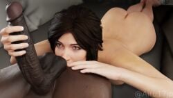 3d airu17 ass black_hair blacked dark-skinned_male dark_skin handjob interracial lara_croft lara_croft_(survivor) light-skinned_female oral rimjob rimming square_enix tomb_raider tomb_raider_(survivor)