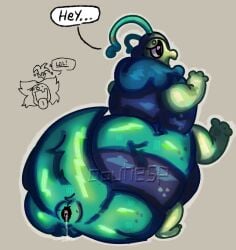 antennae_(anatomy) anus blue_body bookworm chubby dandy's_world dialogue donut_anus doodle dots fat_ass fluffy no_background qoutiesp squirm_(dandy's_world) teal_body vore vore_belly watermark worm