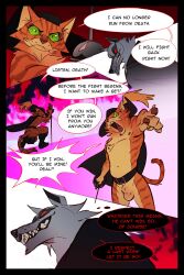 animal_genitalia anthro balls belt boots canid canine canis cape casual_exposure censored challenge cheek_tuft claws cloak clothing comic death_(puss_in_boots) dialogue domestic_cat dreamworks duo english_text facial_markings facial_tuft fangs felid feline felis fire fire_background footwear fully_sheathed fur fuzzy genitals gesture green_eyes grey_body grey_fur grin hand_gesture hate head_markings hi_res holding_object holding_weapon imminent_fight kneeling ksejl male male_only mammal markings mask_(marking) melee_weapon narrowed_eyes neck_tuft nipples open_mouth orange_body orange_fur pawpads pointing poncho puss_in_boots_(dreamworks) puss_in_boots_(franchise) rapier red_eyes serious serious_face sheath shoes smile speech_bubble standing sword tabby_cat tail teeth text thought_bubble thoughts tuft weapon whisker_spots wolf