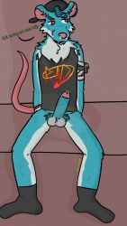absurd_res anthro bodily_fluids clothed clothing epic_games footwear fortnite fortnite:_battle_royale genitals hi_res k0ltzs kd_rattical_(fortnite) male male/male mammal murid murine musk partially_clothed penis presenting rat rodent socks solo sweat teasing