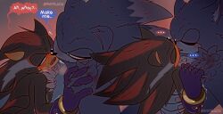 anthro aroused bed blood blush bodily_fluids claws duo ellipsis eulipotyphlan fangs furniture hedgehog hi_res kissing larger_male male mammal narrowed_eyes sega shadow_the_hedgehog shaking shipslucia size_difference smaller_male sonadow sonic_the_hedgehog sonic_the_hedgehog_(series) sonic_the_werehog sonic_unleashed speech_bubble sweat sweatdrop teeth vampire werecreature wereeulipotyphlan werehog