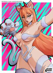 1girls animal_ears armpits big_breasts breasts cat_tail catgirl chainsaw_man claws cleavage collar cosplay curvy darkstalkers darkxenssei felicia_(darkstalkers)_(cosplay) female female_only fur fur_trim furry half-closed_eyes horns large_breasts long_tail open_mouth orange_hair paws posing power_(chainsaw_man) selfie sharp_claws sharp_teeth tail thick_thighs yellow_eyes