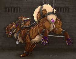 amiel_(artist) ass bodily_fluids bondage bound brown_body brown_fur buttplug collar deza_&_desa_(amiel) dragon ear_piercing european_mythology facial_piercing female feral fur genital_fluids greek_mythology hi_res horn hydra leg_spreader multi_head muzzle_(object) mythological_creature mythological_scalie mythology nose_piercing nose_ring piercing plug_(sex_toy) presenting presenting_hindquarters restraints ring_piercing scalie sex_toy spreader_bar tail tail_bondage tail_tied tail_to_collar vaginal_fluids