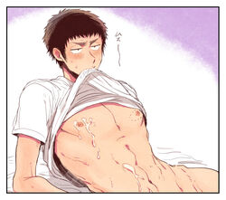 ace_of_diamond after_sex blush bottomless cum cum_on_body male male_only shirt_lift solo sweat tadano_itsuki wince