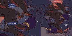 anthro blood blush bodily_fluids closed_eyes duo ear_blush eulipotyphlan fist flustered hedgehog hi_res larger_male male mammal motion_lines narrowed_eyes sega shadow_the_hedgehog shaking shipslucia size_difference smaller_male smile smirk sonadow sonic_the_hedgehog sonic_the_hedgehog_(series) sonic_the_werehog sonic_unleashed speech_bubble sweat sweatdrop tail tail_grab teasing vampire werecreature wereeulipotyphlan werehog