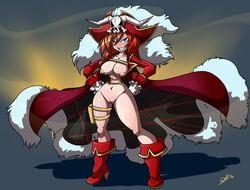 1girls bangs black_eyes boots bottomless breasts breasts_out cape clenched_teeth dahs frills fur_trim grin groin hair hair_between_eyes hands_on_hips hat headgear high_heel_boots high_heels lalaco_godspeed life_fiber long_sleeves looking_at_viewer milf navel orange_hair pirate pirate_hat pouch pussy short_hair skull_and_crossbones sleeve_cuffs smile solo space_patrol_luluco standing thigh_pouch thigh_strap wide_hips