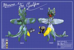 absurd_res aerocats animate_inanimate anthro ass big_butt big_penis clothing english_text genitals hi_res latex liltigerflare living_clothing male marine_the_spitfire model_sheet penis reference_image skinsuit solo text tight_clothing trapizoid
