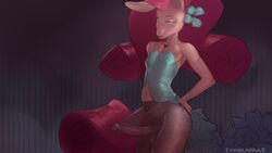 animal_ears anthro cyancapsule erection femboy girly large_penis long_hair male my_little_pony nila_(cyancapsule) pantyhose penis pink_hair solo standing testicles trap