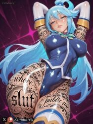 ai_generated aqua_(konosuba) blacked body_writing kono_subarashii_sekai_ni_shukufuku_wo! konosuba qos qos_tattoo queen_of_spades submissive submissive_female tattoo zimalarey
