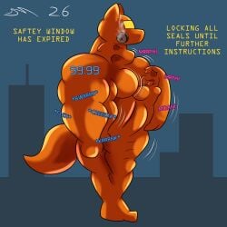 1:1 absurd_res anthro bodysuit bondage bound clothing dirtymac drone english_text entrapment felid feline female gas_mask hi_res hybrid male male/female mammal mask orange_body orange_clothing orange_suit sex skinsuit suit text tight_clothing visor