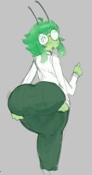1female 1girls ahoge antennae antennae_(anatomy) anthro anthro_bug anthro_insect arthropod arthropod_girl arthropod_humanoid ass ass_bigger_than_head ass_focus ass_grab back_view big_ass big_butt blush blush_face blush_lines blushed_face blushing_face blushing_female blushing_lines bug_ass bug_butt bug_girl butt_bigger_than_head butt_focus butt_grab cropped cropped_image female four_arms glasses grasshopper green_hair green_skin green_skinned_female green_skirt insect_girl insect_humanoid insects large_ass large_butt looking_back more_at_source office_clothing office_lady office_shirt office_skirt office_worker one_eye_visible original original_character pencil_skirt round_glasses shiny_hair solo solo_female sweat sweatdrop sweating thighs thighs_bigger_than_head white_glasses white_shirt wide_ass wide_butt wide_hips wide_thighs