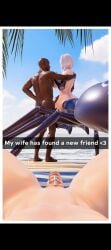 1girls 2boys 3d arachnid arthropod_girl bald bald_male beach big_black_cock big_cock big_penis caption chastity_cage cheating_wife cucked_into_chastity cuckold cuckold_pov dark-skinned_male dark_skin english english_text hand_on_another's_shoulder hand_on_penis interracial light-skinned_male monster_girl monster_musume_no_iru_nichijou naked_male netorare netorase novabartistia penis_size_difference pov purple_hair rachnera_arachnera short_hair short_hair_female shoulders small_penis small_penis_humiliation spider_girl