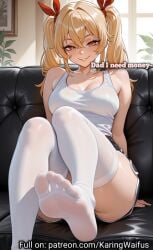 1girls ai_generated amber_eyes black_shorts blonde-haired_female blonde_female blonde_hair brat bratty caption couch cuckold daughter dominant_female feet feet_fetish feet_focus femdom findom foot_fetish foot_focus footwear gym_shorts hair_ribbon hair_tie holding_money karingwaifus looking_at_viewer medium_breasts money pov pov_eye_contact pov_male ribbon ribbon_in_hair ribbons seductive seductive_eyes seductive_look seductive_mouth seductive_pose seductive_smile shorts small_dom_big_sub sports_shorts submissive_male tank_top text white_tank_top white_thighhighs white_topwear