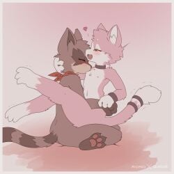 1:1 2021 absurd_res ancesra ancesra_(ancesra) anthro anthro_on_anthro arms_around_partner arms_around_waist artist_collaboration assimilative_feline biped blush blush_lines border breasts claws collar darkmirage digital_media_(artwork) dipstick_tail duo eyelashes eyes_closed facial_markings felid feline female female_anthro female_on_top finger_claws from_front_position fur gloves_(marking) grey_body grey_ears grey_fur hand_behind_head head_markings heart_symbol hi_res interspecies kneeling leg_markings looking_pleasured male male/female male_anthro male_on_bottom mammal markings mask_(marking) mastery_position multicolored_body multicolored_fur narrowed_eyes navel nipple_fetish nipple_play nipple_suck nipples nude nude_anthro nude_female nude_male on_bottom on_top open_mouth pawpads pink_body pink_border pink_ears pink_fur pink_nipples pink_pawpads pink_tail procyonid quetzalli_(darkmirage) raccoon red_scarf red_tongue scarf sex signature sitting small_breasts socks_(marking) striped_body striped_fur striped_markings striped_tail stripes sucking tail tail_markings teeth toe_claws tongue two_tone_body two_tone_fur white_body white_breasts white_fur white_inner_ear white_markings white_tail white_tail_tip yellow_eyes