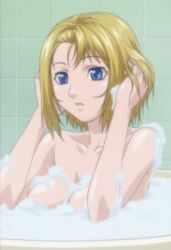 1girls accurate_art_style ai_generated areolae arms_behind_head bangs bath bathing bathroom bathtub bible_black bible_black_gaiden blonde_hair blue_eyes blush breast_press breasts bubble_bath completely_nude convenient_censoring covered_nipples female high_resolution implied_sex indoors kazsam kitami_reika large_breasts light-skinned_female light_skin lips male male_pov navel no_visible_genitalia nude retro_artstyle short_hair shoulder_length_hair sitting soap_bubbles solo solo_focus swept_bangs teen teenage_girl teenager thighs uncensored upper_body washing washing_hair