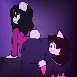 abstract_background ambiguous_gender animated anthro ass assisted_exposure aunt_(lore) aunt_and_niece_(lore) bear big_butt black_hair bottomless bottomless_anthro bottomless_female bottomwear bottomwear_down bottomwear_pull breasts breath brown_eyes brown_hair butt_jiggle cheek_tuft clothed clothed_ambiguous clothed_anthro clothed_female clothing clothing_pull collar couldbestella cute_fangs digit_ring domestic_cat duo engagement_ring face_in_ass facial_tuft fangs felid feline felis female female/ambiguous female/female fluffy fluffy_hair from_behind_position fur glistening glistening_butt green_eyes grey_highlights grin hair happy highlights_(coloring) hood hoodie huge_butt incest_(lore) jewelry jiggling leaning_on_table long_hair looking_at_another looking_at_partner looking_back looking_back_at_another looking_back_at_partner mammal marie_(couldbestella) musk musk_cloud niece_(lore) panting pants pants_down pants_pull partially_clothed partially_clothed_anthro partially_clothed_female pink_body pink_clothing pink_fur pink_sweater pink_topwear polar_bear purple_bottomwear purple_clothing purple_hoodie purple_pants purple_topwear rear_view sex short_tail smile starry_(couldbestella) surprised sweater tail tail_motion tailwag teeth three-quarter_view topwear tuft undressing_another ursine wavy_hair white_body white_fur