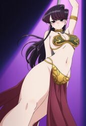 ai_generated crossover_cosplay komi-san_wa_komyushou_desu komi_can't_communicate komi_shouko lucasfilm novelai pole_dancing slave_leia_(cosplay) slave_outfit spotlight_beam star_wars teenage_girl