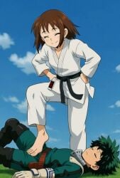 1boy 1girls ai_generated asserting_dominance assertive assertive_female balls barefoot blush boku_no_hero_academia brown-haired_female brown_hair defeat defeat_sex defeated defeated_male denki_anma dojo dominant_female dougi feet female femdom foot_domination foot_fetish foot_on_balls foot_on_crotch footjob footjob_over_clothes humiliation izuku_midoriya karate karate_gi male malesub martial_arts_uniform midoriya_izuku my_hero_academia ochako_uraraka penis standing standing_footjob stepped_on stepping_on_penis submissive_male taekwondo tagme trample trampling unconscious uraraka_ochako uravity video videos