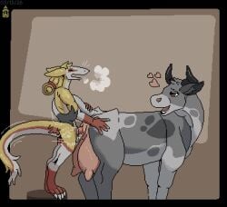 anthro anthro_on_feral anthro_penetrating anthro_penetrating_feral bestiality bodily_fluids bovid bovine cattle digital_media_(artwork) female female_feral feral feral_penetrated genital_fluids genitals larger_female larger_feral larger_penetrated looking_back looking_pleasured male male/female male_on_feral male_penetrating_feral mammal mustard_(welcometothevoid) penetration pixel_(artwork) pubes sergal sex size_difference swiss_(mustard) teats udders vaginal vaginal_penetration vulva