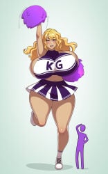 deztyle big_beautiful_women:_giantess_dating_action big_butt blonde-haired_female blonde_female blonde_hair blonde_hair_female breasts_bigger_than_head extreme_size_difference giant_female giantess hifumi_(big_beautiful_women) large_breasts long_hair long_hair_female macro macro_female outdoors pink_eyes purple_eyes thick_thighs purple_outfit cheerleader cheerleader_uniform cheerleader_outfit breast_expansion big_breasts