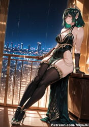 nefer_(genshin_impact) genshin_impact green_hair green_eyes mature_female thick miyuai ai_generated ai_assisted thick_thighs thick_ass thick_legs thick_hips thick_butt wide_hips wide_thighs voluptuous voluptuous_female curvy curvy_figure curvaceous curvy_female female breasts uncensored patreon_reward 1girl 1girls thighhighs high_heels jewelry large_breasts rating:safe sky dress bare_shoulders sitting bangs solo looking_at_viewer thighs smile short_hair night black_legwear earrings cleavage starry_sky blush closed_mouth