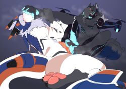 4_toes absurd_res airplane_dragon anthro blush duo feet hi_res machine male male/male musk pawpads paws paws_on_penis protogen radsause123 spicyocean toes