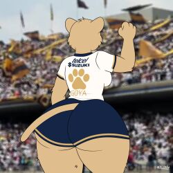 2026 big_ass feline female_furry fist football football_uniform furry furry_only goya_(pumasmx) jersey liga_mx m60lprofanador mexican public puma pumas_unam shorts stadium stadium_background tail