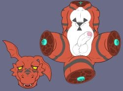 balls bandai_namco bone death decapitation digimon digimon_(species) flesh genitals gore guilmon hi_res humanoid_genitalia humanoid_penis lifeless_eyes male penis snuff solo third-party_edit unknown_artist