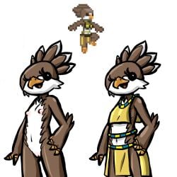 artist_request avian avian_(starbound) clothed_and_nude_version clothing female flat_chest naked nude reference_image starbound tagme unknown_artist