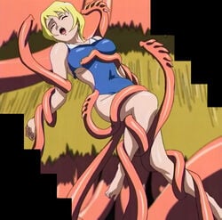 blonde_hair cap closed_eyes erstin_ho mai_otome my-otome one-piece_swimsuit rape screencap side_cutout solo stitched swimsuit tentacle