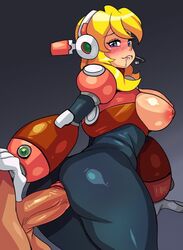 1boy 1girls alia anal_through_clothes android areolae ass balls big_ass biting_lip blonde_hair blue_eyes blush bodysuit breasts breasts_out cyborg drcockula faceless_male female female_focus forced_in_fabric gloves half-closed_eyes latex looking_at_viewer looking_back male mega_man mega_man_x nipples no_bra penetration_through_clothes penis penis_on_ass robot_girl robot_joints robotic_arm saliva saliva_trail seductive seductive_smile sex tight_clothing