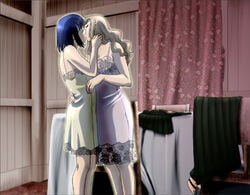 2girls female kissing lingerie maria-sama_ga_miteru multiple_girls mutual_yuri noriko_nijou sentape shimako_toudou underwear yuri