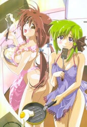 2girls apron color lisianthus multiple_girls naked_apron shigure_asa shuffle shuffle!