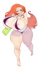 1girls ass_expansion bikini breast_expansion breasts female female_only green_eyes growing huge_breasts isabelle_(jaw) just-add-water99 original original_character red_hair solo solo_female tagme thick thick_thighs water_gun wide_hips