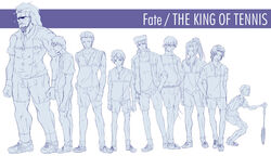 9boys crossover cu_chulainn_(fate) emiya_shirou everyone fate/stay_night fate_(series) gilgamesh_(fate) heracles_(fate) kuzuki_souichirou male male_only matou_shinji matou_zouken monochrome parody prince_of_tennis sasaki_kojirou_(fate) yokomizo_daisuke