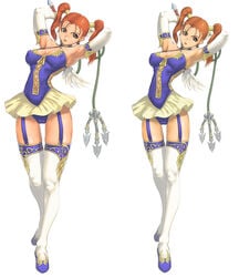 1girls alternate_costume armpits arms_up ballet_slippers breasts brown_eyes cameltoe cleavage clothing divine_bustier dragon_quest dragon_quest_viii erect_nipples erect_nipples_under_clothes female garter_belt gloves human jessica_albert legs long_hair looking_at_viewer lowleg makochin medium_breasts open_mouth orange_hair shoes skirt solo standing stereogram stockings thighhighs tied_hair twintails