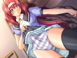 1futa ai_shi~kyu~ black_legwear blue_panties breasts bulge curvy erection erection_under_clothes erection_under_skirt futa_only futa_sans_balls futanari game_cg glasses intersex large_breasts large_penis natsuzuka_shiori panties panty_bulge penis penis_in_panties penis_under_clothes penis_under_skirt ryou school_uniform seifuku serafuku skirt skirt_lift solo striped striped_panties tenting thighhighs underwear