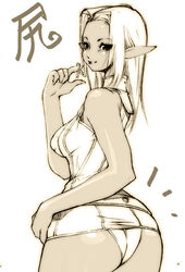 artist_request ass back blonde_hair elf elvaan female female_only final_fantasy final_fantasy_xi looking_back monochrome panties pantyshot pantyshot_(standing) pointy_ears short_dress solo standing underwear