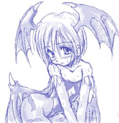 artist_request clothing darkstalkers demon_girl flat_chest head_wings headwings lilith_aensland monochrome oekaki pantyhose succubus vampire_savior video_games wings