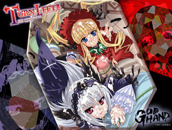 blonde_hair blue_eyes blush censored cum cum_on_body cum_on_clothes cum_on_hair cum_on_upper_body dress facial god_hand_(artist) gothic_lolita hairband highres lolita_fashion long_hair multiple_girls penis purple_eyes rozen_maiden shinku silver_hair suigintou wallpaper white_hair wings