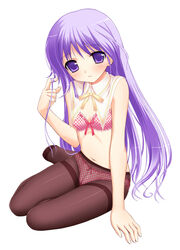 bra clothes color femboy front_view hair happiness happiness! human jun lingerie long_hair male male_only panties panties_under_pantyhose pantyhose purple_eyes purple_hair solo takayaki underwear watarase_jun