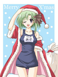 christmas coat name_tag one-piece_swimsuit santa_costume school_swimsuit shigure_asa shuffle shuffle! solo swimsuit