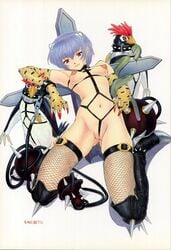 1990s 1997 20th_century asanagi_aoi bird bondage breasts cross crotch_rope cuffs elbow_gloves female fishnet_legwear fishnet_stockings fishnets gloves legwear medium_breasts neon_genesis_evangelion nude pen_pen penguin rei_ayanami shackles snake stockings thighhighs