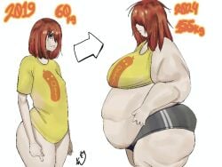 1girls age_difference bbw before_and_after belly_overhang belly_rolls double_belly dual_persona expansion fat fat_arms fat_belly fat_female fat_rolls female female_only flabby_arms height_difference huge_belly looking_at_another looking_at_each_other morbidly_obese morbidly_obese_female obese obese_female outgrowing_clothes oversized_clothes overweight overweight_female qqushiouo sequence side_view sideass size_difference thick thick_thighs tight_clothing transformation undersized_clothes weight_difference weight_gain weight_gain_sequence