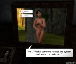 1girls 3d alicecry breasts catherine_chun comic computer covering_breasts covering_pussy dialogue english_text female female_only naked naked_female nipples nude nude_female solo solo_female soma_(game) speech_bubble text